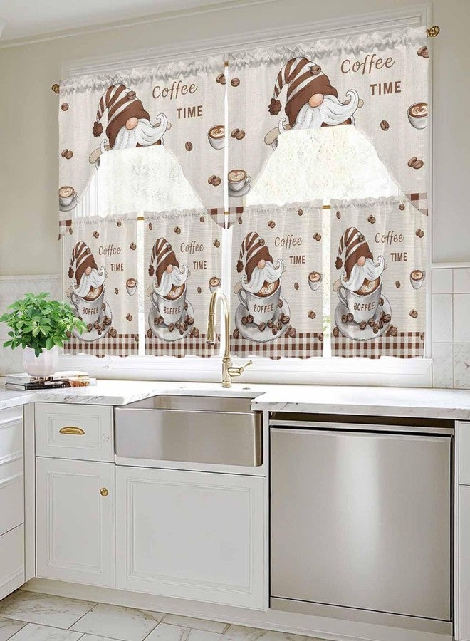 Jolunifun Gnomes Coffee Swag Kitchen Curtain Sets with Valance,3 Pieces Rod Pocket Curtain Drapes for Bedroom Bathroom Cafe Windows,Retro Country Rustic Brown Buffalo Plaid 56''x36''&36''x27.5''x2Panels - Image 5